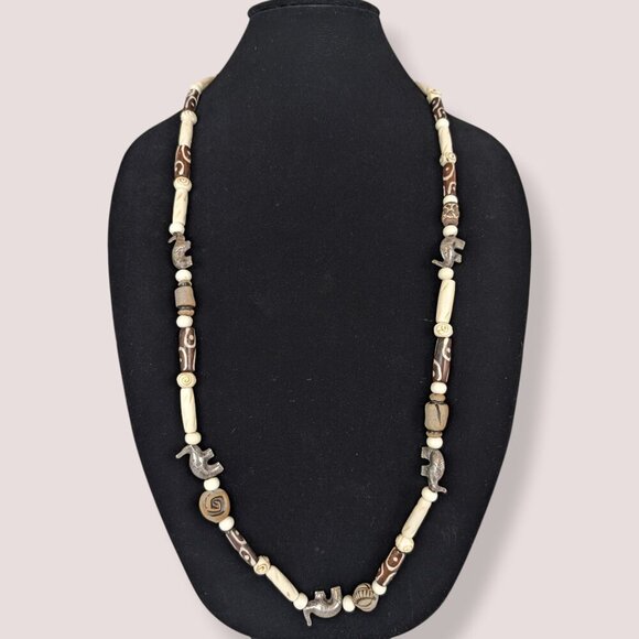 V. Carved Bone Beaded Necklace - Picture 1 of 5